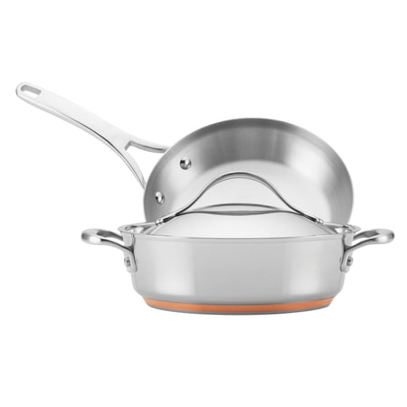 Anolon Nouvelle Copper Stainless Steel Sauteuse and Frying Pan Set  3-Piece  Silver