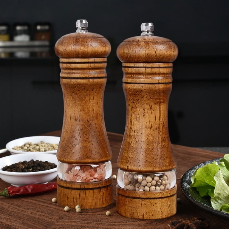 Wooden Pepper Grinder Set - 2 Pack Manual Mill With Ceramic Core, Adjustable Coarseness