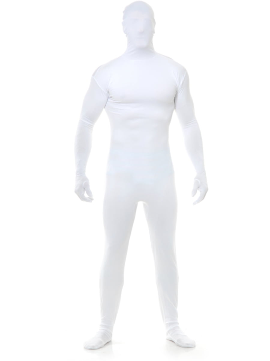 White Fancy Dress M-XL Bodysuit Costume Skin Lycra Mens Adult Halloween Spandex 