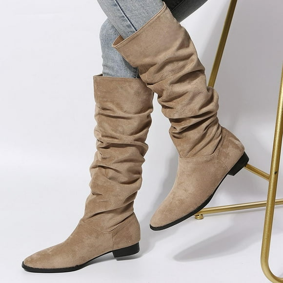 DPTALR Women Shoes Retro Western Boots Casual Warm Low Heels Mid-calf Boots