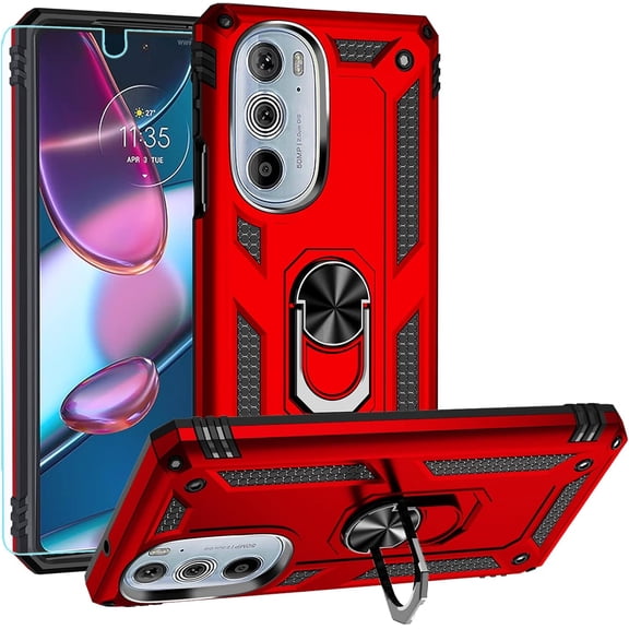 for Moto Edge Plus 2022 case, Motorola Edge 2022 case with Screen Protector, Military Grade Magnetic Ring Holder Kickstand Protective Phone Case for Motorola Moto Edge Plus 2022/Edge 30 Pro, Red