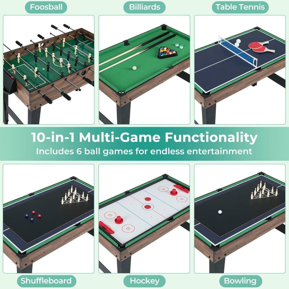 Resenkos 10-in-1 Multi-Game Table Set with Foosball, 50 Inch - Brown