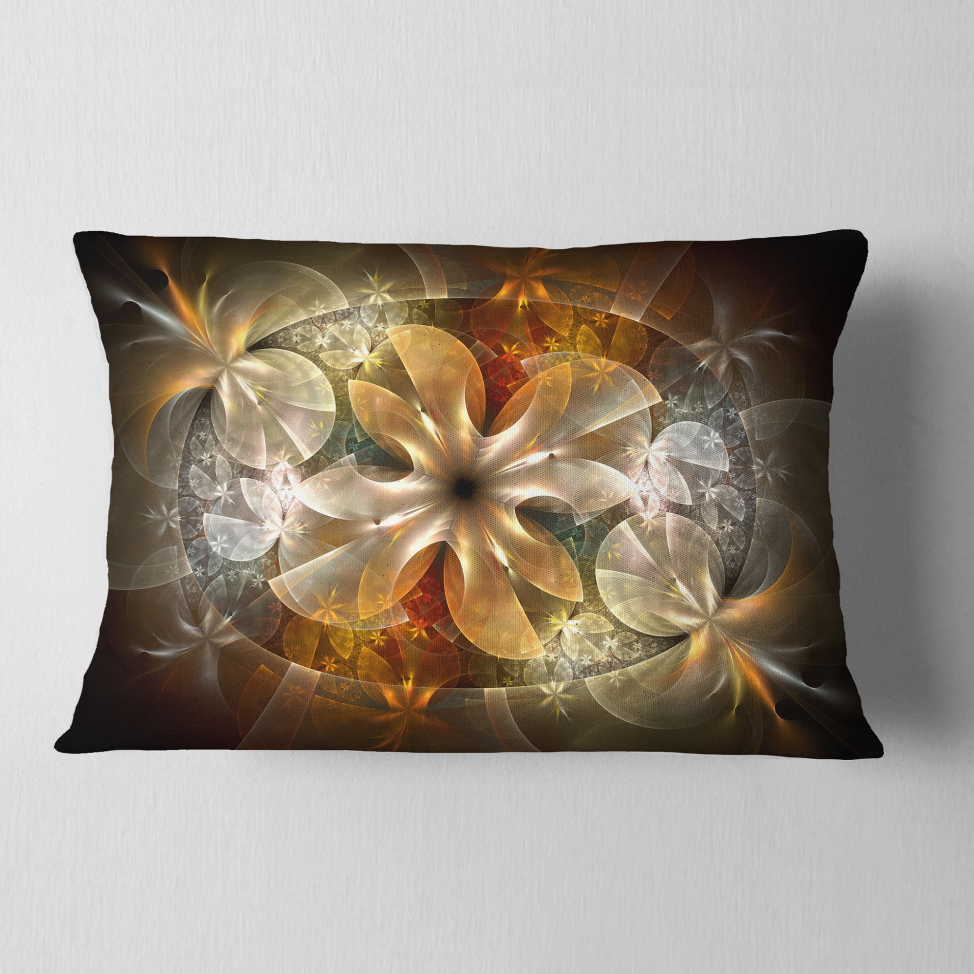 Designart Fractal Flower with Blue Details - Floral Throw Pillow - 12x20