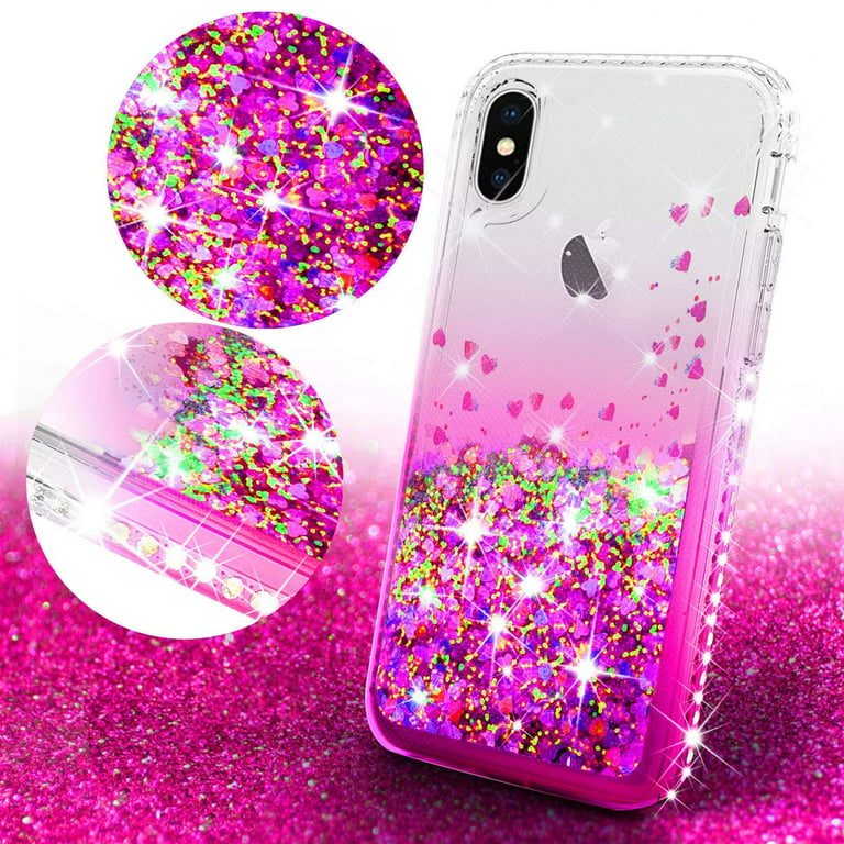 Case For iPhone X XR XS Max Liquid Glitter Cute Girl Women Cover +