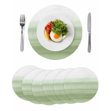 Sage Green White Round Table Placemats set of 6 Abstract Modern Brush Stroke Washable Woven Place Mats for Dining Tables Kitchen Party Decor Heat Proof 13in