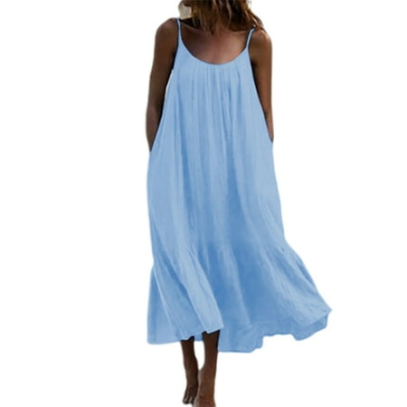 

Voguele Ladies Sleep Dress Sleeveless Nightdress Solid Color Nightgowns Party Loungewear Casual Sky Blue 4XL