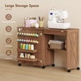 thumbnail image 3 of Folding Sewing Machine Table with Storage - Brown Craft Table on Wheels for Living Room, Bedroom & Home Office - Compact Cabinet Design with 18 Pegs & Shelf, 3 of 7