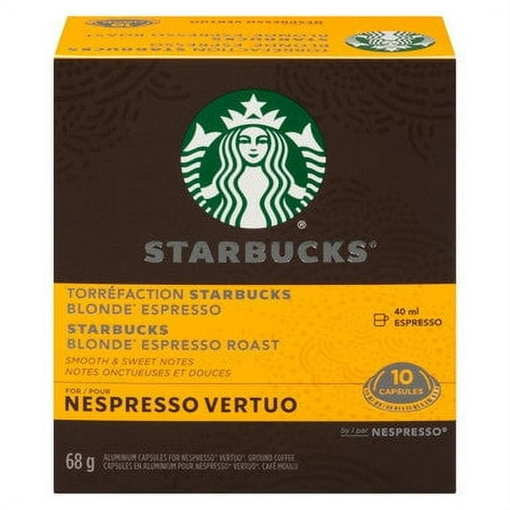 Starbucks Blonde Espresso Roast Coffee, Capsules for Nespresso Vertuo, 10 count, 68g/2.4 oz