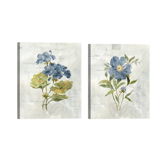 Blue Linen Geraneum & Blue Linen Poppy by Carol Robinson Set of Canvas Art Prints