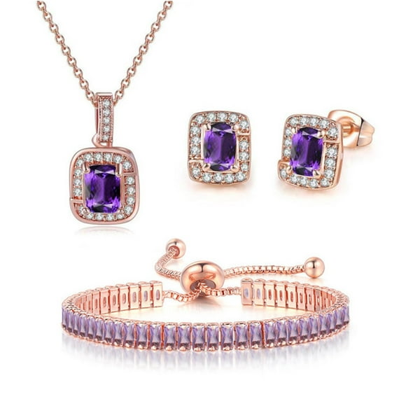 HOARBOEG Earring Sets for Women Multicolor Boucle d'Oreille Collier Bracelet 2 * 5mm Couleur Zircon Unique Diamant Complet
