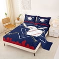 thumbnail image 2 of Erosebridal Cartoon Baseball Queen Sheet Sets, Sports Gaming Bed Set, Navy Crimson, 4-Piece, 2 of 5