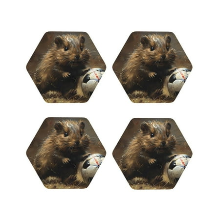 

Tideii Football Loving Hamster for Leather Coasters 4 Pieces Anti-fouling and Anti-scalding Decorative Coasters Suitable for Restaurants Kitchens Coffee Shops-Hexagon