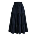 thumbnail image 4 of Jkety Linen Maxi Skirt Women's High Waist Flowy Pleated Chiffon Maxi Skirt(Dark Blue,M), 4 of 4