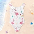 thumbnail image 3 of Girls Ruffled One Piece Swimsuit Summer Beach Vacation Swimwear Tank Swimsuit Cute Flamingo Pattern, 3 of 8