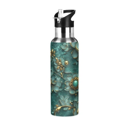 

ALAZA Beautiful 3d Flower Water Bottle Insulated Flask Stainless Steel Straw Lid 20 oz