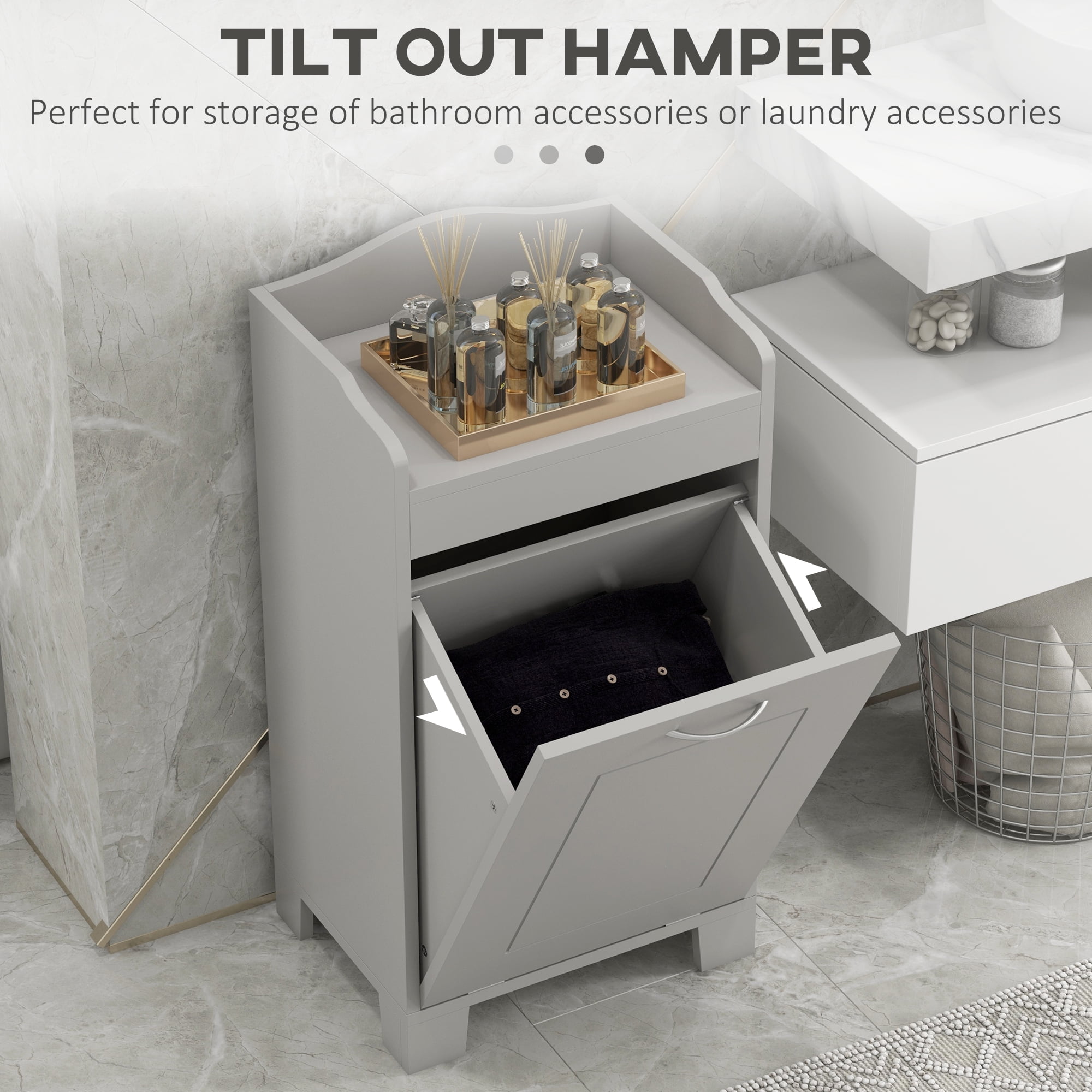 HOMCOM 31" Tilt Out Laundry Hamper, Free Standing Home Organizer Hamper, Bathroom Storage Cabinet, Gray