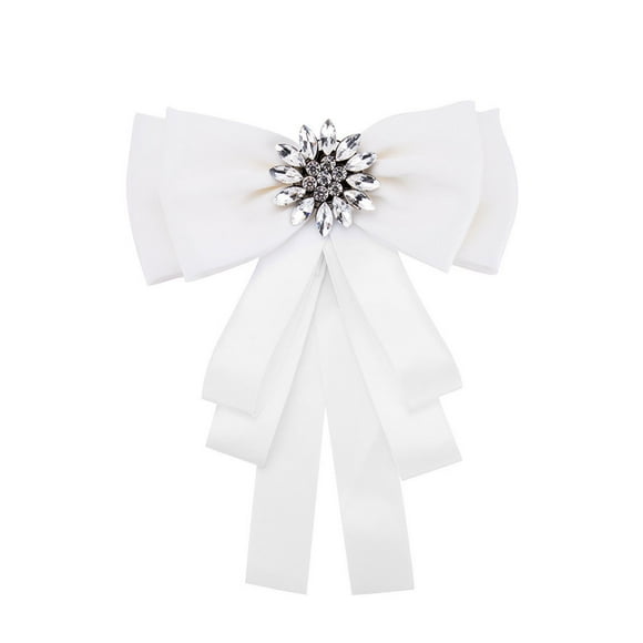 1 pieza de broche de lazo para camisa, corbata de moño, ramillete de diamantes de imitación, pin decorativo para ropa, pin (blanco)