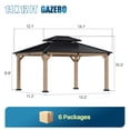 thumbnail image 4 of Sunmthink 12'x14' Outdoor Hardtop Gazebo, Cedar Wood Pavilion with Galvanized Steel Double Roof, for Patio, Garden, Deck, 4 of 10
