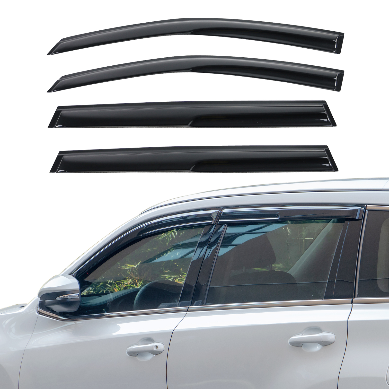 IKON MOTORSPORTS, Window Visor Compatible With 2014-2019 Toyota Highlander Vent Sun Shade Rain Guards Side Window Deflectors