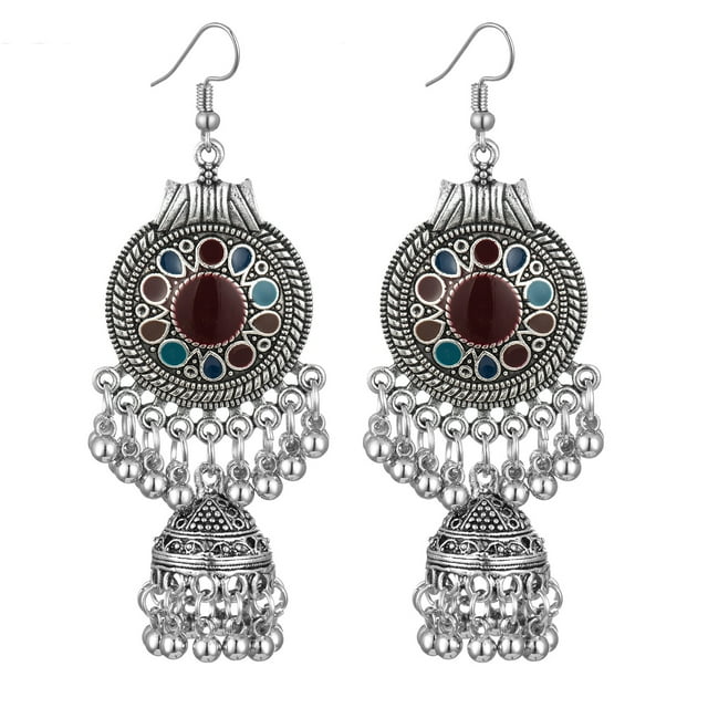 Rush Indian Jewelry Vintage Round Earrings Boho Antique Ethnic Gypsy Bells Pendant Earrings Women's Pendant S838
