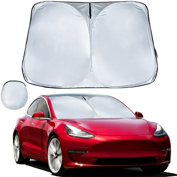 2WIN2BUY Car Windshield Sunshade for Tesla Model 3/Y,Blocks UV & Heat Foldable Windshield Cover Sunshade,Reflective Front Window Sun Shade Cover