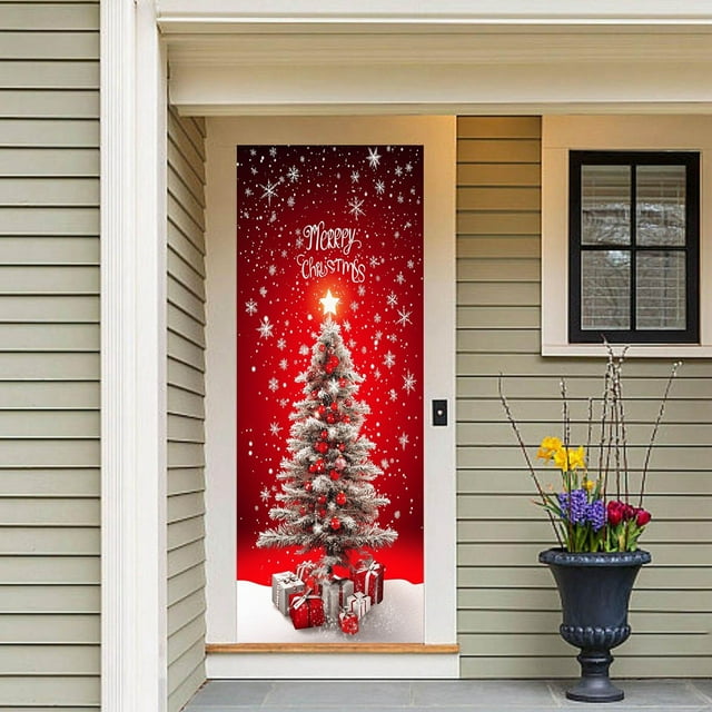 Panneau de Porte Vache et Bonhomme de Neige Décoration de Fête Rideau de Porte