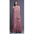 thumbnail image 3 of Bimba Chemise de Nuit Imprimée Fleurs et Feuilles Aquarelle Rose Clair pour Femmes Robe Maxi à Bretelles Spaghetti Grande Taille, 3 of 5