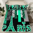 thumbnail image 2 of Homewish Green Eiffel Tower Bed Sheets, Romantic Valentines Day King Sheets, Chic Leopard Zabra Print Sheet Set, Luxury Bedroom Decor, 4pcs, 2 of 7