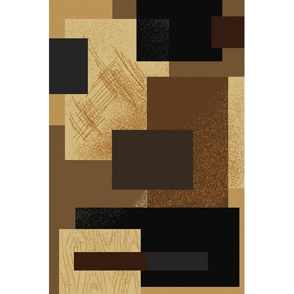 Designer Home Urban Area Rug 040-35650 Soho Brown Boxes Squares 1' 11" x 7' 4" Rectangle
