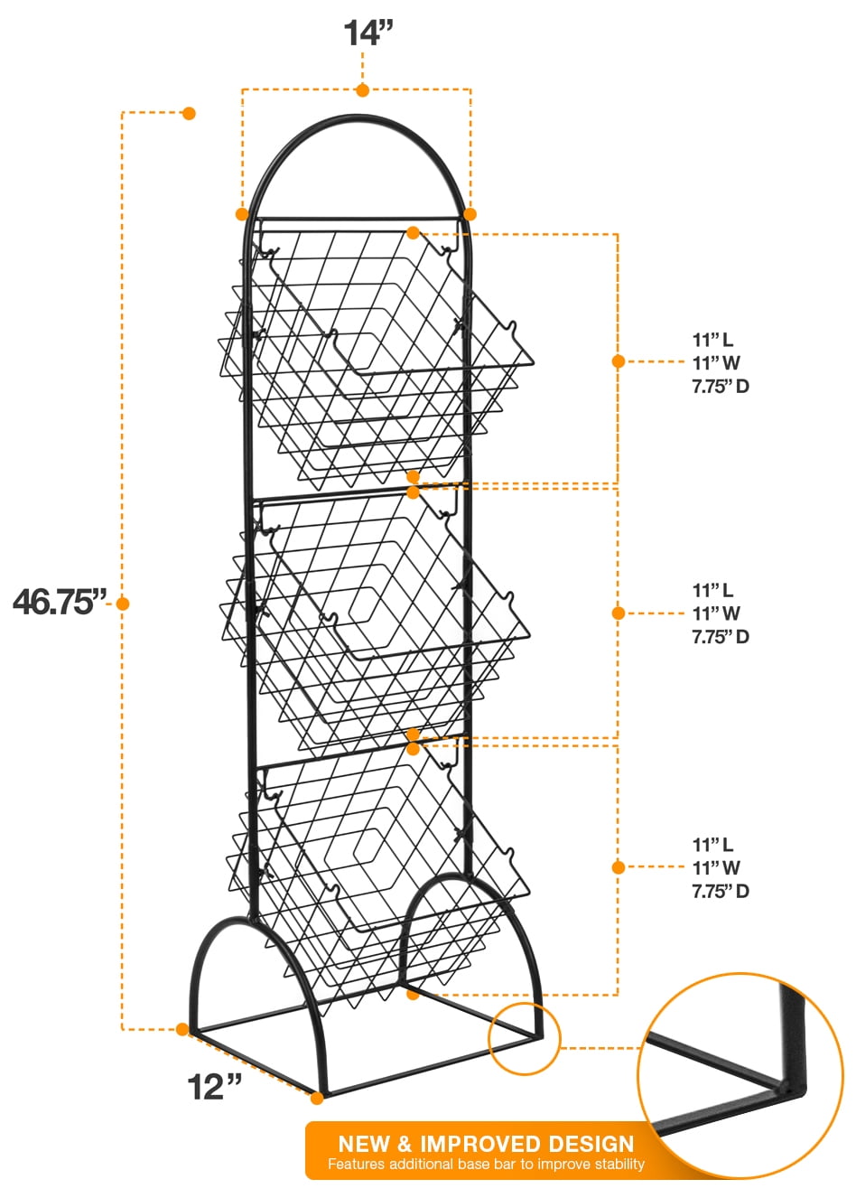 Sorbus 3-Tier Wire Market Basket Storage Stand for Fruit, Vegetables, Toiletries, Household Items, Stylish Tiered Serving Stand Baskets for Kitchen, Bathroom Organization (3 Tier Basket - Black)