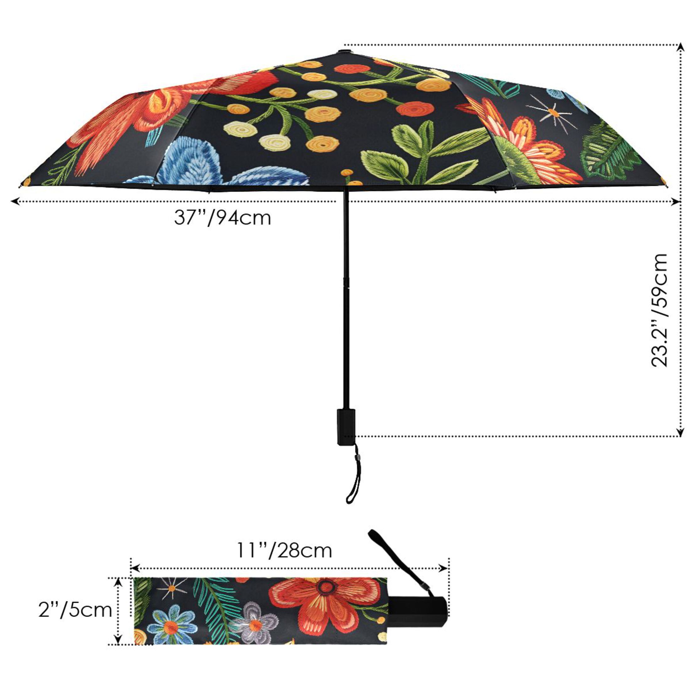 ALAZA Retro Vintage Flower UPF 50+ Compact Folding Umbrella for Rain Travel Umbrella Packable