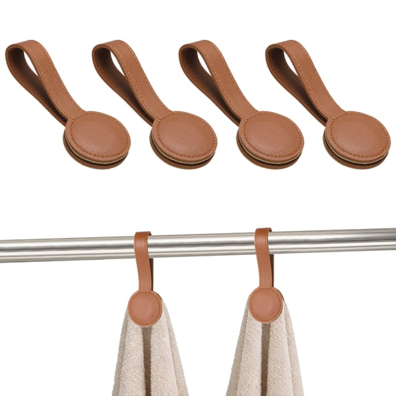 Uxcell 4 Pcs Kitchen Magnetic Towel Clips Leather Towel Holder Clip Hand Hooks Kitchen Accessories Brown
