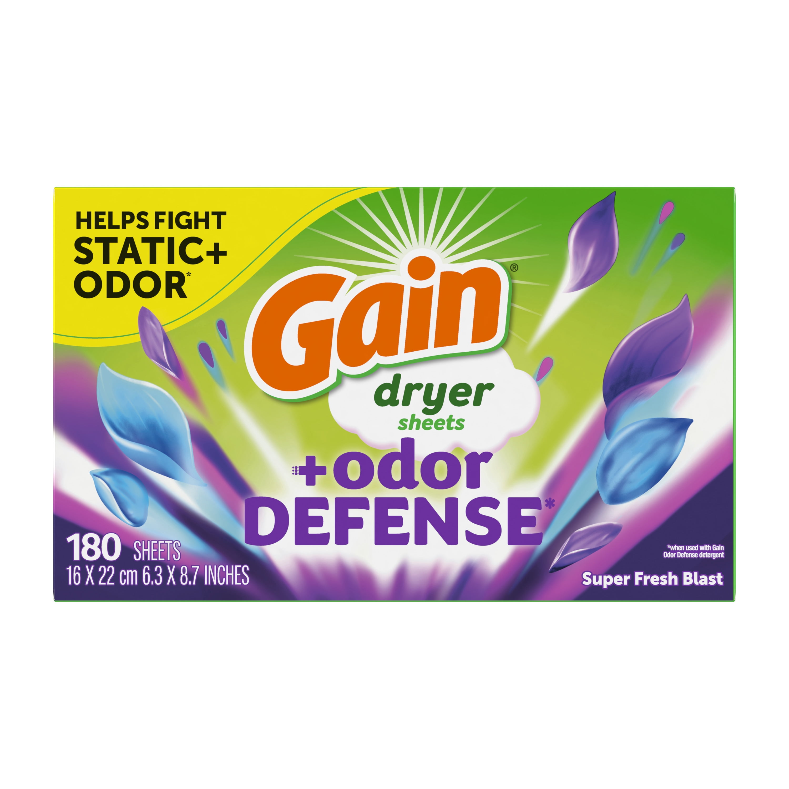 (2 pack) Gain Fabric Softener Dryer Sheets +Odor Defense, Super Fresh Blast Scent, 180 Count