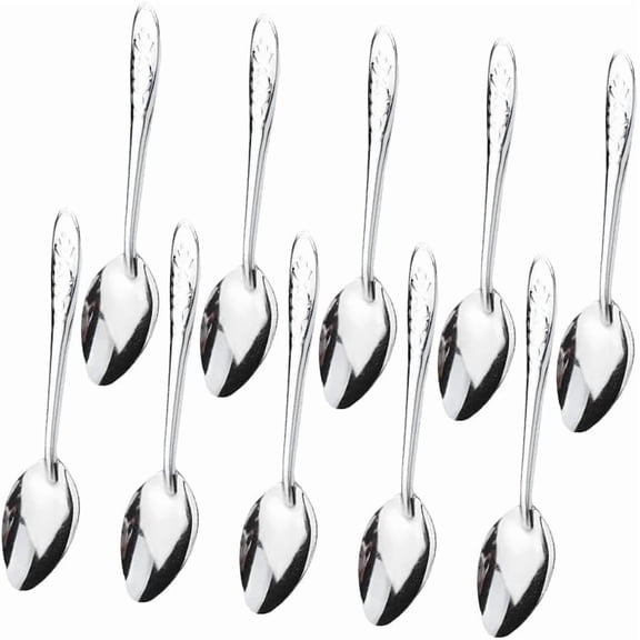 10 Piece Set of Stainless Steel Tea Spoon, Long Handle Ice Cream and Watermelon Spoons, Serving Utensils for Sugar, Ice Cream, Soup