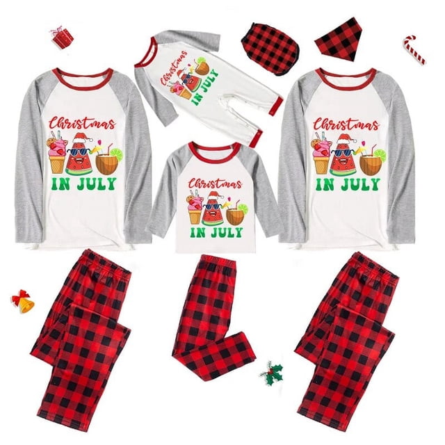 Pijamas familiares a juego de Navidad, conjuntos de pijamas a cuadros blancos y negros, en julio, Verano