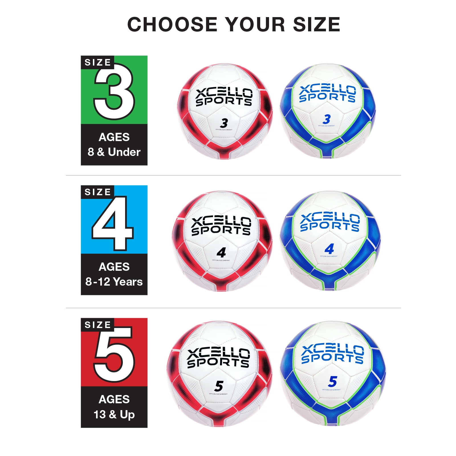 Xcello Sports Soccer Ball Size 5, Premium Durable Tbu Cover Small Soccer Ball, Youth Soccer Ball with Pump, Official Match Size and Weight, Blue/Red, Pack of 2