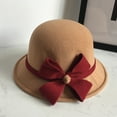 thumbnail image 2 of Dyfzdhu Women Autumn Winter Bow Knot Round Top Casual Fisherman Bucket Cap Small Bowler Hat, 2 of 3