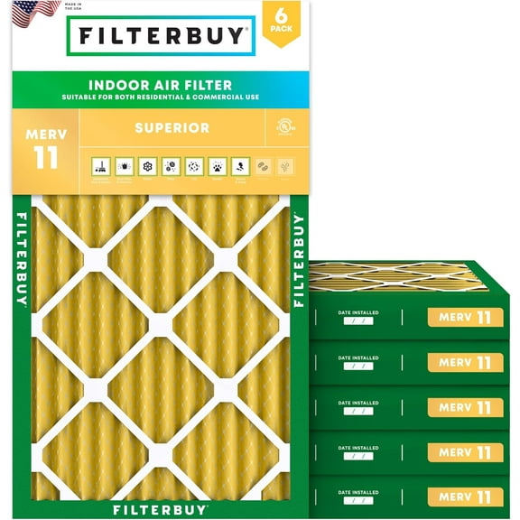 Filterbuy 11.25x19.25x2 MERV 11 Allergen Defense, Pleated HVAC AC Furnace Air Filters (6-Pack)