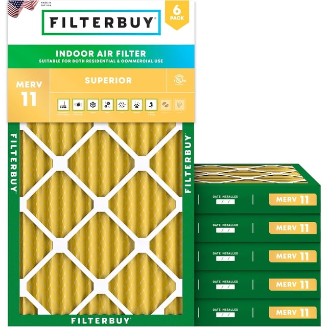 Filterbuy 16x32x2 MERV 11 (MPR 1200) Allergen Defense, Pleated HVAC AC Furnace Air Filters (6-Pack)