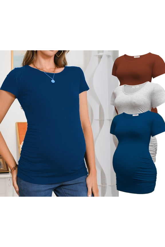 Women's Short Sleeve Maternity Tops Side Ruched Tunic T-Shirts Pregnancy Clothes