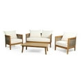 thumbnail image 3 of Rattler Acacia Wood 4-Piece Outdoor Chat Set with Cushions, Teak, Mixed Brown, and Beige, 3 of 14