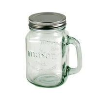 Grant Howard Mason Classics Vintage Glass Jar Mug, Metal Emboss Top, 16 Ounces, Food Storage Canning Container, Clear