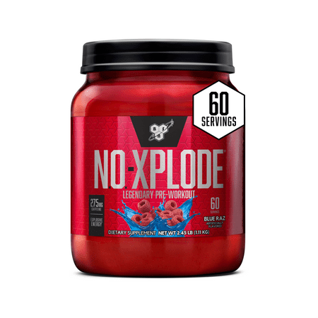 BSN N.O. Xplode Pre-Workout Supplement with Creatine, Beta-Alanine, and Energy, Blue Raz, 60 Servings