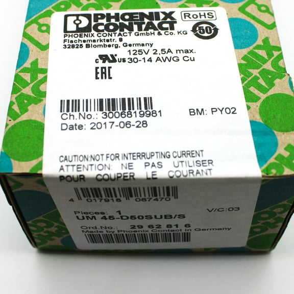 Phoenix Contact 50-Pole 125V AC/DC 2.5A 156mm D-Sub Interface Module 2962816