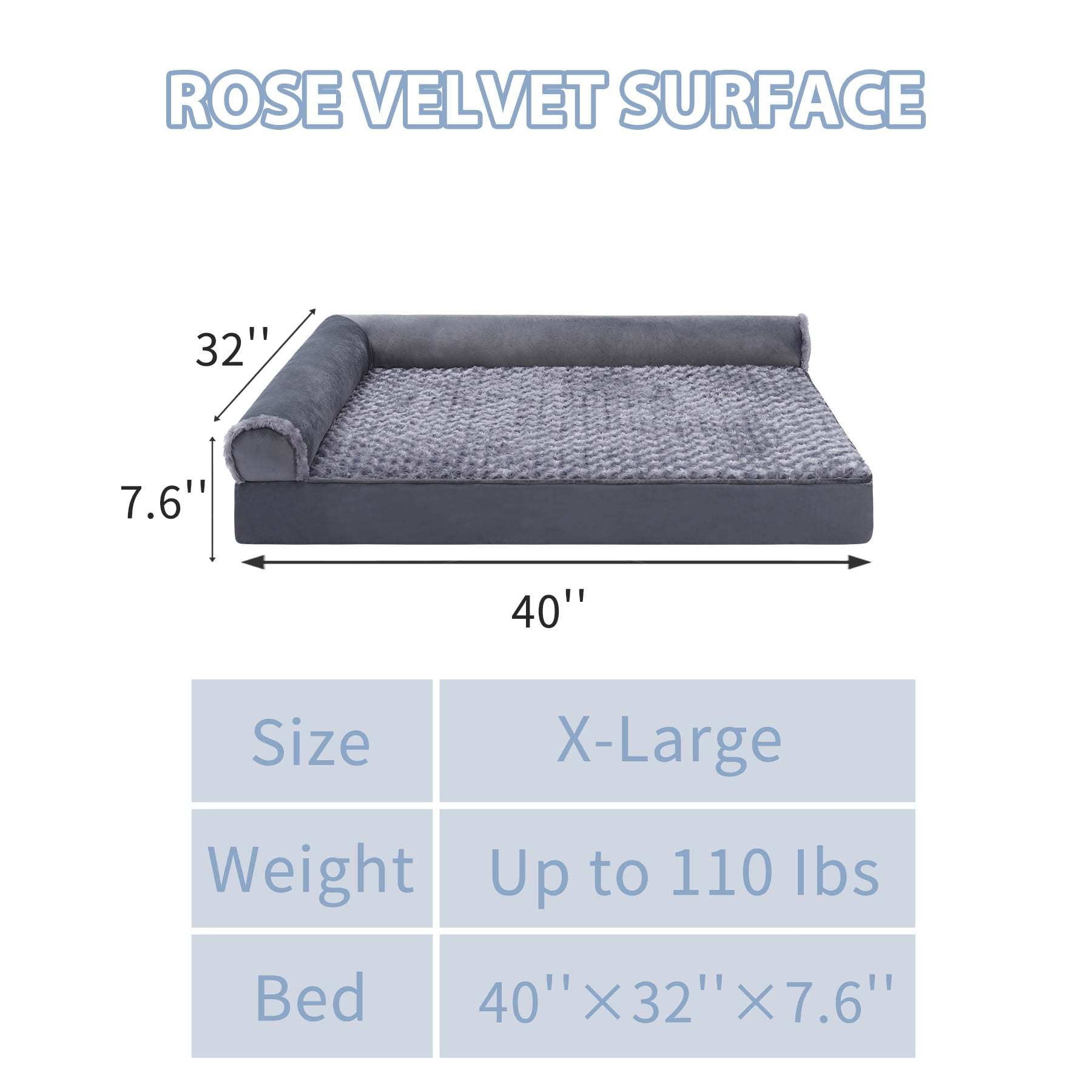 KSIIA Washable Pet Couch Bed for XLarge Dogs，40"x32" Orthopedic Dog Bed with Non-Slip Bottom