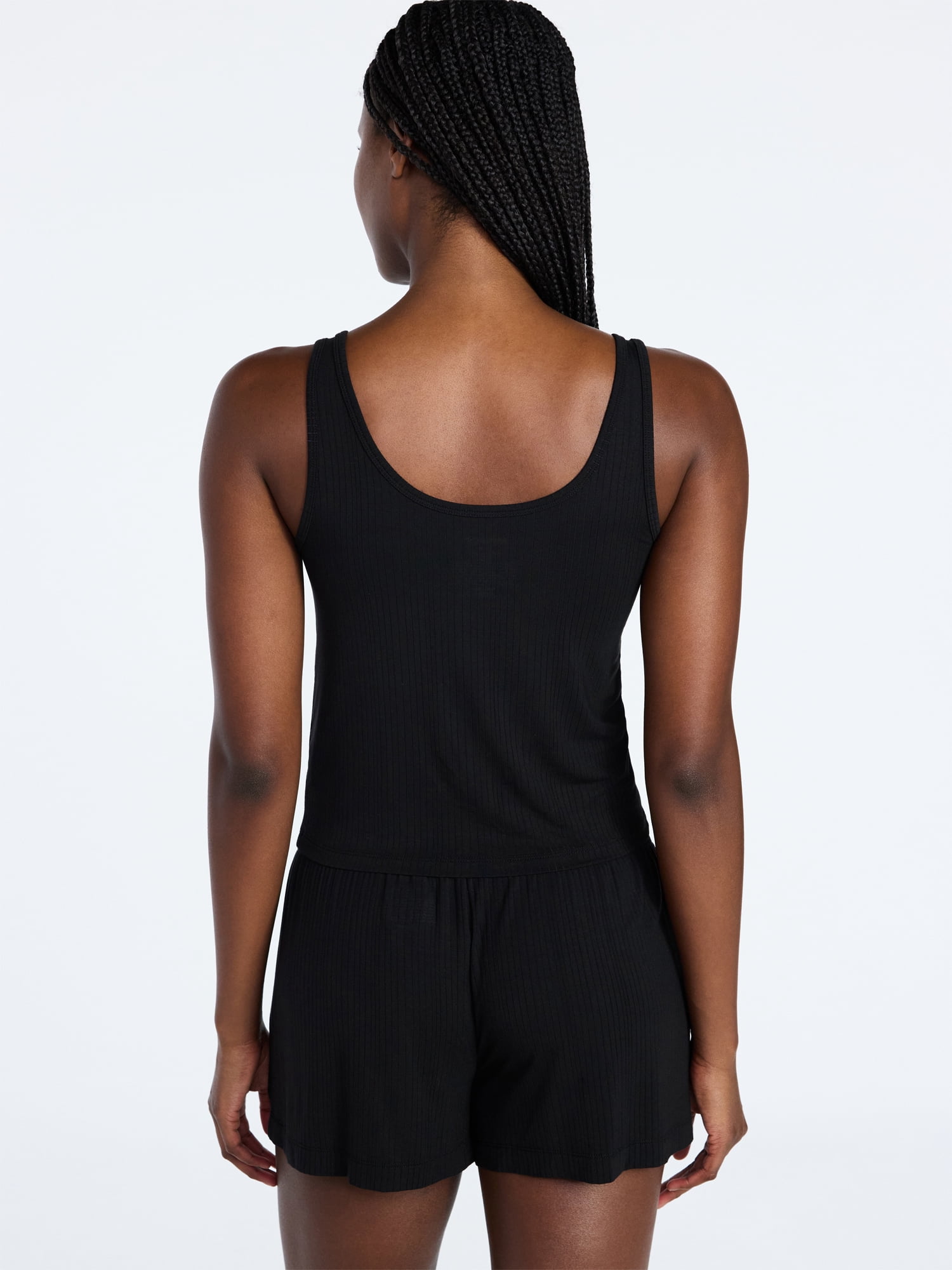 Joyspun Women’s Sleep Ribbed Modal Tank Top and Shorts Set, Size XS-XL, 2X-3X