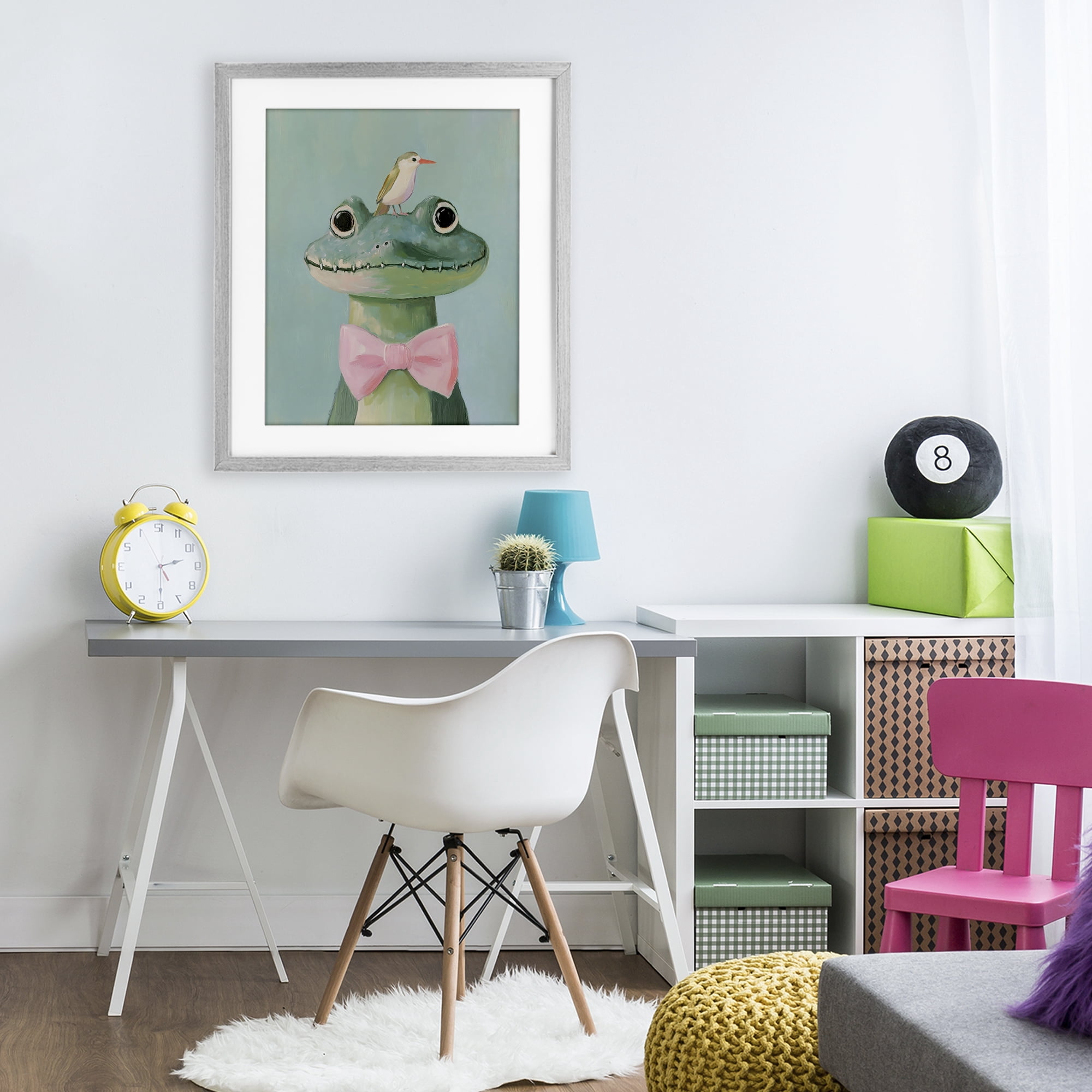 Stupell Industries Crocodile & Bird with Bowtie Gray Framed Print Under Glass, design by The Prints Vibe