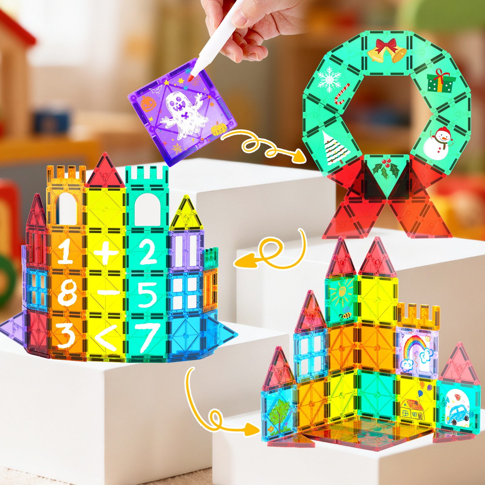 BMAG Magnetic Tiles Set with Markers and Stickers, 40 Pieces photo 6