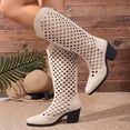 thumbnail image 6 of Women's Knee High Boots Back Zipper Cut-Out Chunky Heel Fall Fashion Tall Boots, 6 of 7