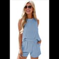 thumbnail image 3 of Conjunto de Dos Piezas de Verano para Mujer, Pantalones Cortos A Juego, Ropa de Estar por Casa con Bolsillos. Azul XXL, 3 of 10